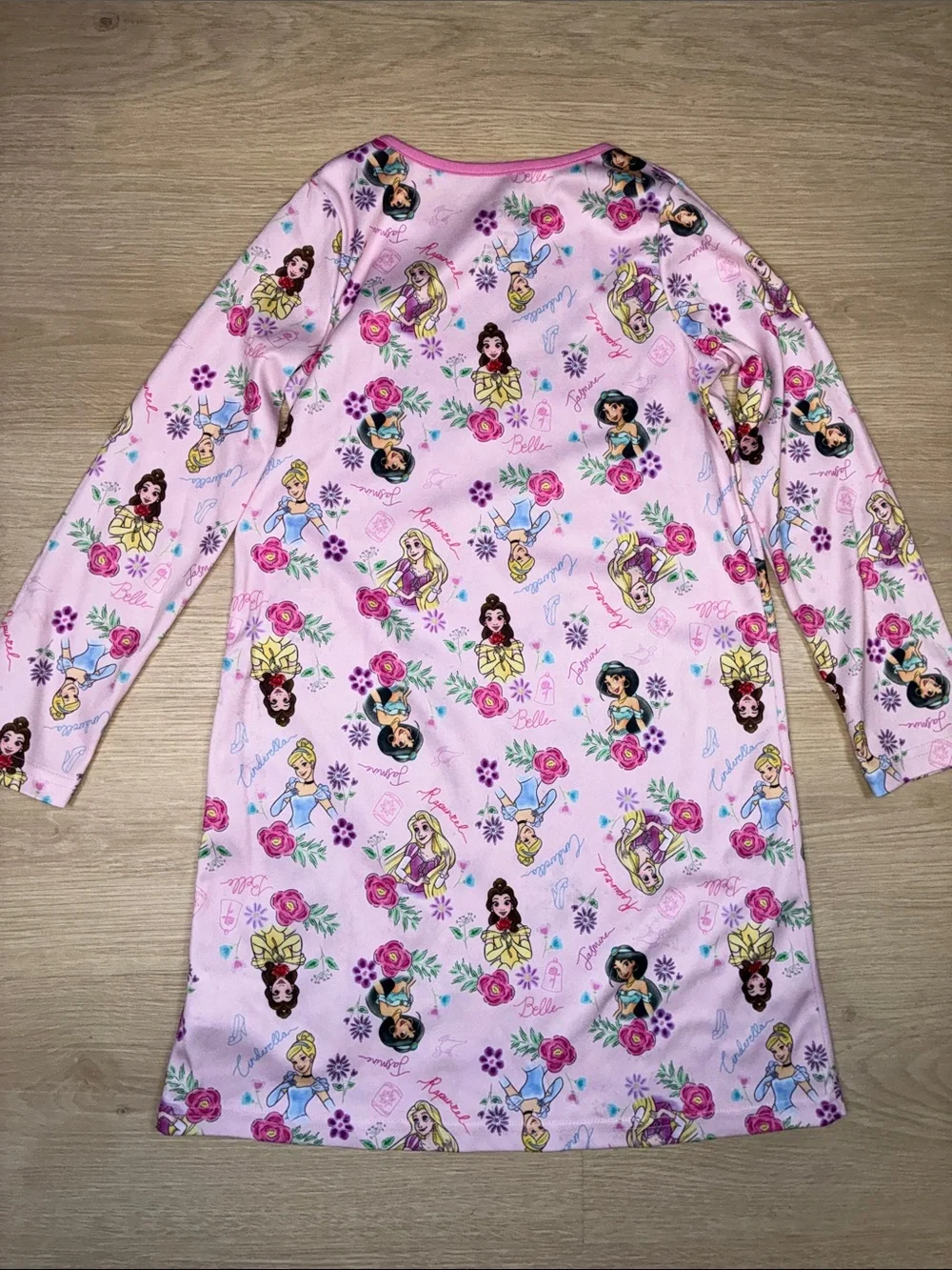Disney Princess Pink Long-Sleeve Nightgown Jasmine Belle Rapunzel Cinderella